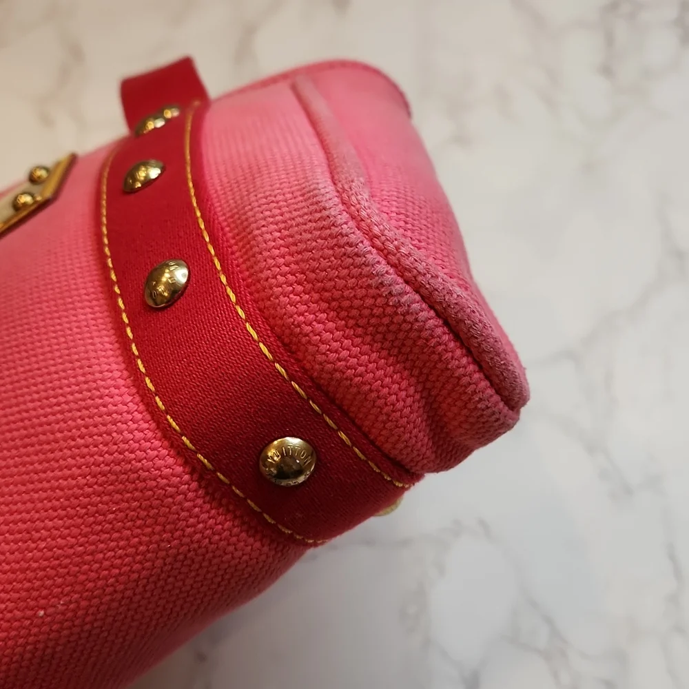 Louis Vuitton Pink Canvas Tote with Gold Hardware